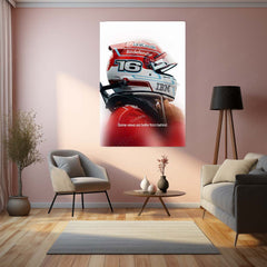 Charles Leclerc Number 16 Helmet Metal Poster | Ferrari F1 Racing Wall Art | Motorsport Motivational Metal Print – product