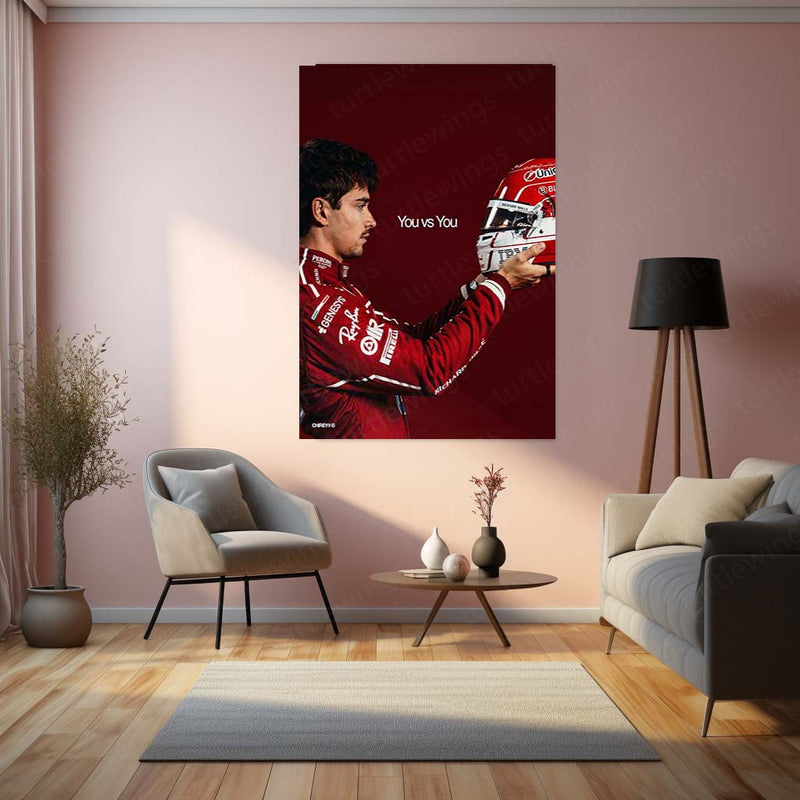 Charles Leclerc You vs You Metal Poster | Ferrari F1 Racing Motivational Wall Art | Formula Motorsport Metal Print – product