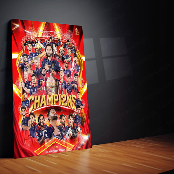 RCB Champion Celebration Metal Poster | IPL 2026 Trophy Winning Cricket Wall Art for Fans