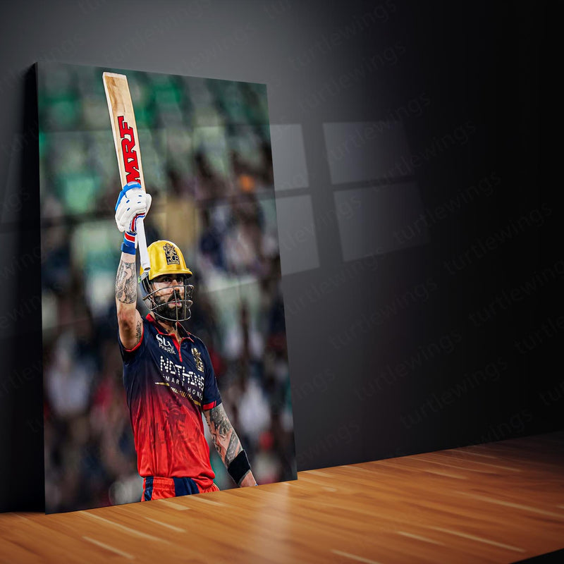 RCB virat Batting Celebration Metal Poster | IPL 2026 Cricket Champion Wall Art for Fans 01