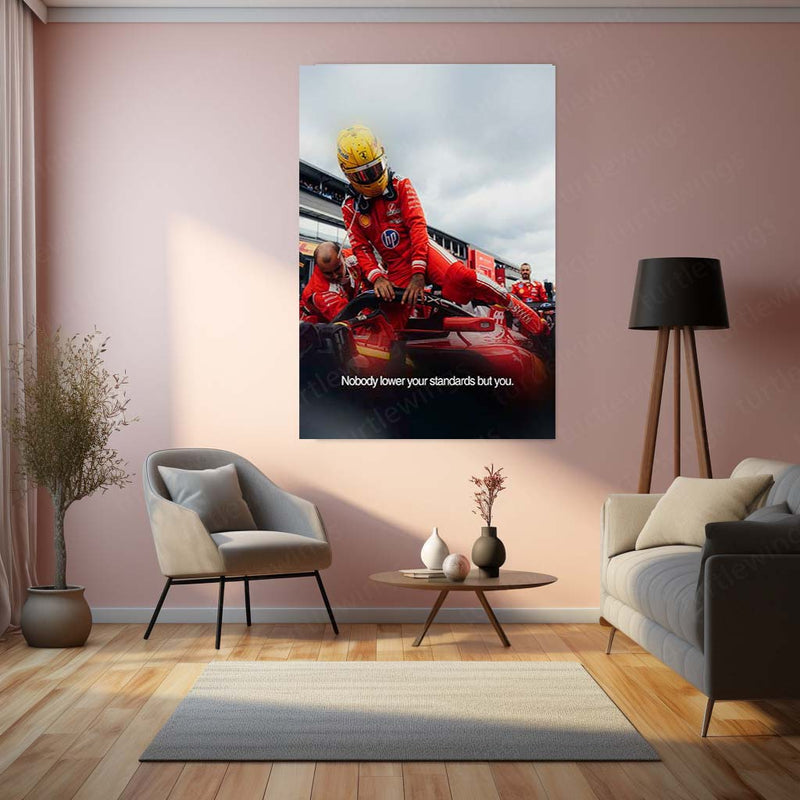 Lewis Hamilton Ferrari F1 Metal Poster | Nobody Lower Your Standards But You Motivational Racing Wall Art | Formula