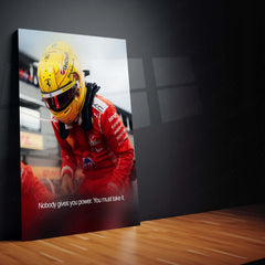 Lewis Hamilton Ferrari F1 Metal Poster | Nobody Gives You Power You Must Take It Motivational Racing Wall Art | Formula