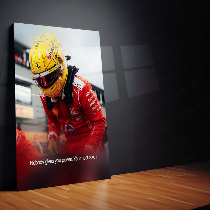 Lewis Hamilton Ferrari F1 Metal Poster | Nobody Gives You Power You Must Take It Motivational Racing Wall Art | Formula