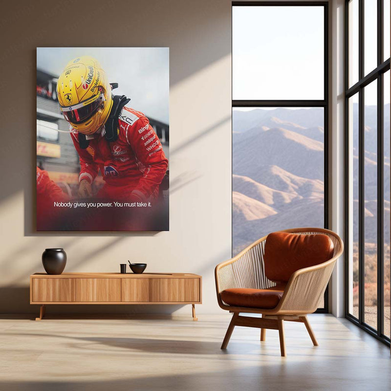 Lewis Hamilton Ferrari F1 Metal Poster | Nobody Gives You Power You Must Take It Motivational Racing Wall Art | Formula