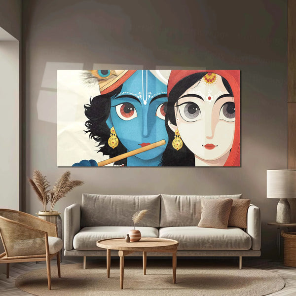 Radha Krishna Metal Poster | Divine Love Painting | Spiritual Wall Art - TURTLEWINGS 
