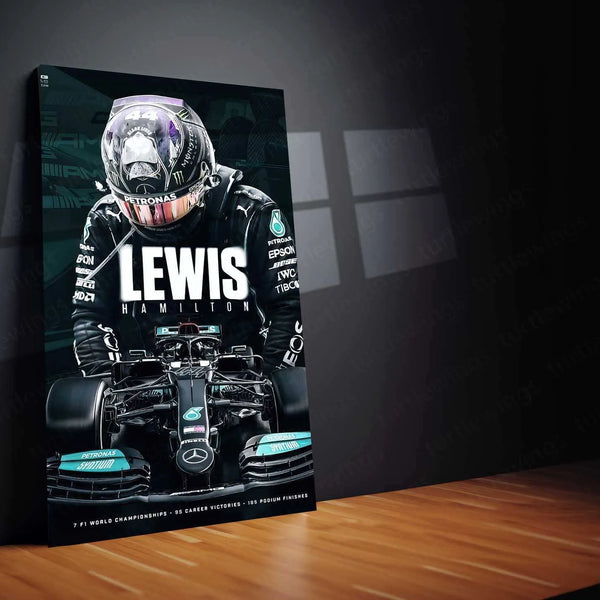 Lewis Hamilton F1 Racing Metal Poster | Mercedes-AMG Petronas Wall Art | Formula 1 Champion Print - TURTLEWINGS 