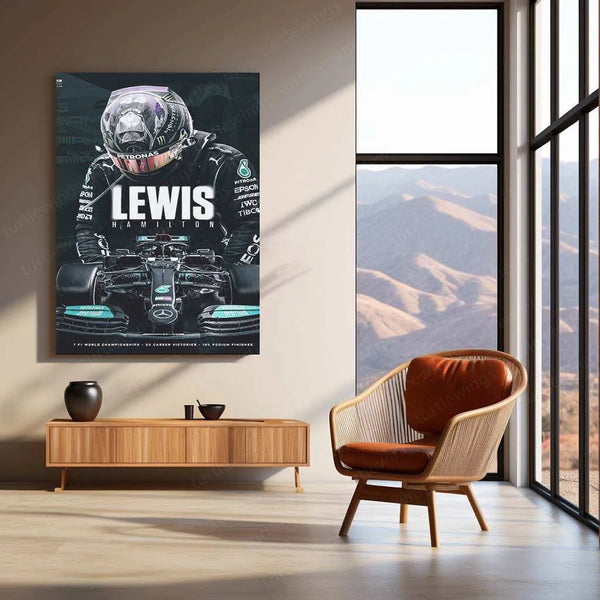 Lewis Hamilton F1 Racing Metal Poster | Mercedes-AMG Petronas Wall Art | Formula 1 Champion Print - TURTLEWINGS 