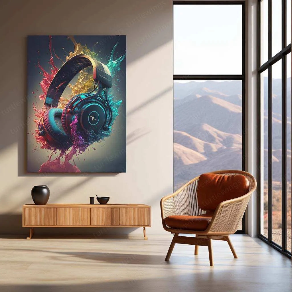Headphone Art Metal Frame | Vibrant Music Lover Wall Decor
