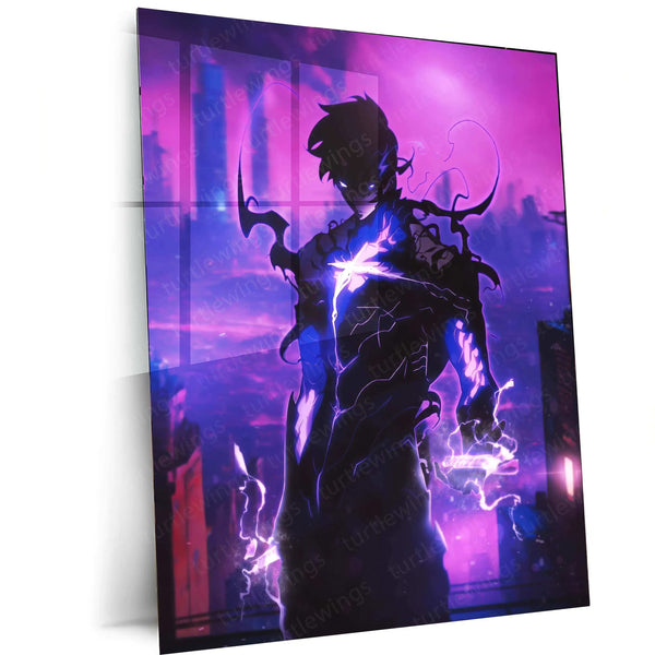 Sung Jin-Woo Metal Poster | Solo Leveling Anime Wall Art | Shadow Monarch Aesthetic Decor - TURTLEWINGS 