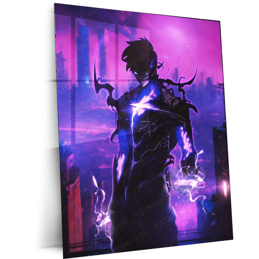 Sung Jin-Woo Metal Poster | Solo Leveling Anime Wall Art | Shadow Monarch Aesthetic Decor - TURTLEWINGS 