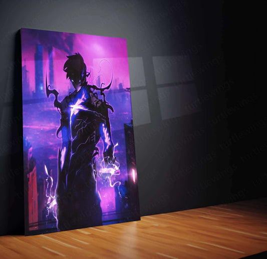 Sung Jin-Woo Metal Poster | Solo Leveling Anime Wall Art | Shadow Monarch Aesthetic Decor - TURTLEWINGS 