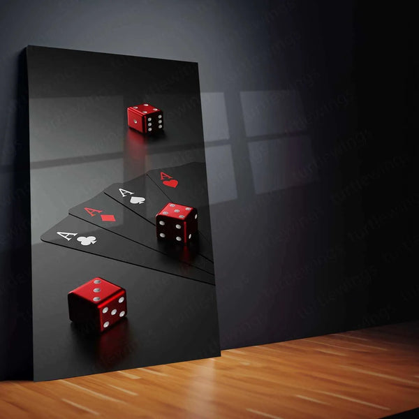 Card & Dice Metal Poster | Casino-Inspired Wall Art | Poker & Gambling Aesthetic Decor - TURTLEWINGS 