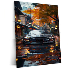 Mustang Car & Nature Metal Poster | Classic Muscle Car Scenic Wall Art | Automotive Aesthetic Decor - TURTLEWINGS 