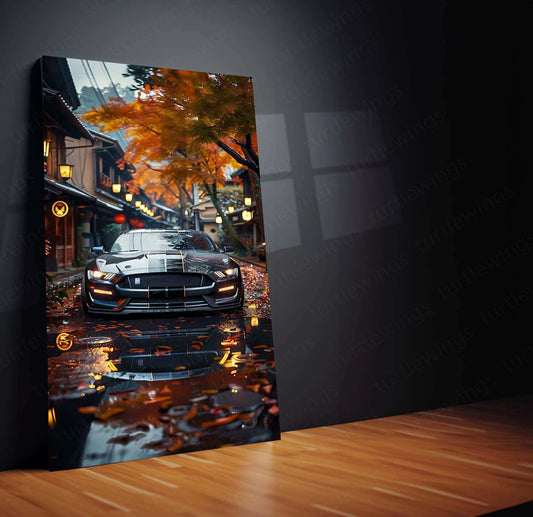 Mustang Car & Nature Metal Poster | Classic Muscle Car Scenic Wall Art | Automotive Aesthetic Decor - TURTLEWINGS 