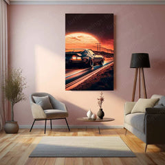 Car Nature Sunset Metal Poster | Scenic Automotive Wall Art | Sunset Drive Decor - TURTLEWINGS 