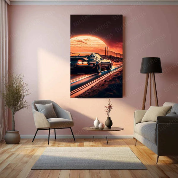 Car Nature Sunset Metal Poster | Scenic Automotive Wall Art | Sunset Drive Decor - TURTLEWINGS 