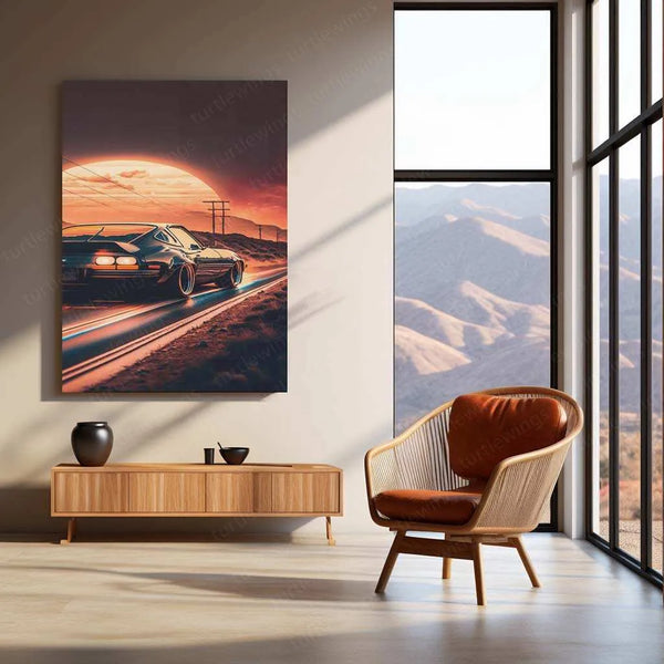 Car Nature Sunset Metal Poster | Scenic Automotive Wall Art | Sunset Drive Decor - TURTLEWINGS 