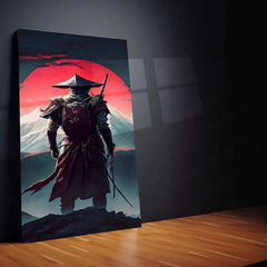 Red Moon Samurai Metal Poster | Japanese Warrior Wall Art | Edo Era Aesthetic Decor - TURTLEWINGS 