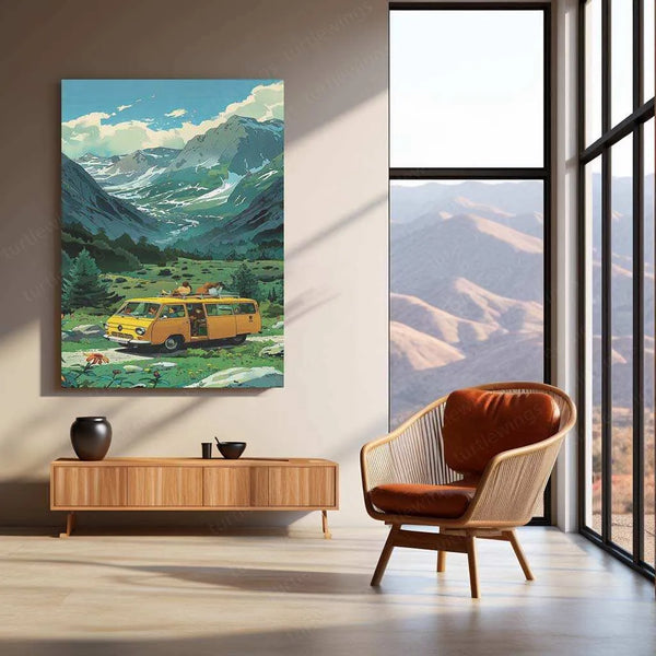 Bus Nature Abstract Art Metal Poster | Unique Urban & Natural Landscape Decor - TURTLEWINGS 