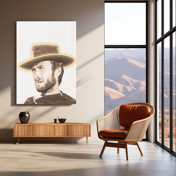 🎬 The Good, The Bad and The Ugly – B&W Neon LED Metal Frame | Clint Eastwood Western Art