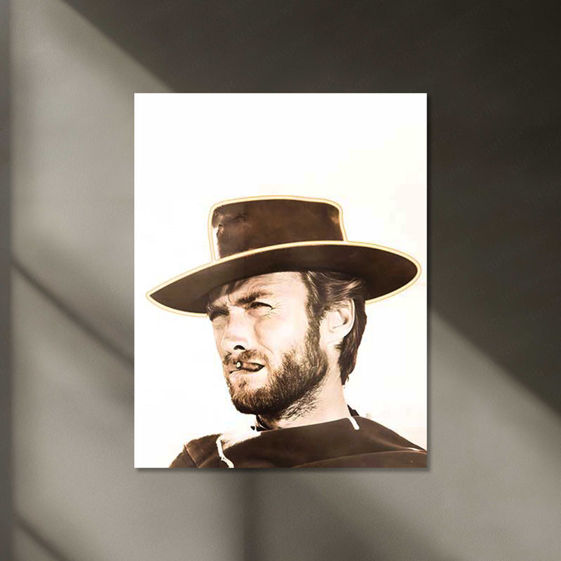 🎬 The Good, The Bad and The Ugly – B&W Neon LED Metal Frame | Clint Eastwood Western Art