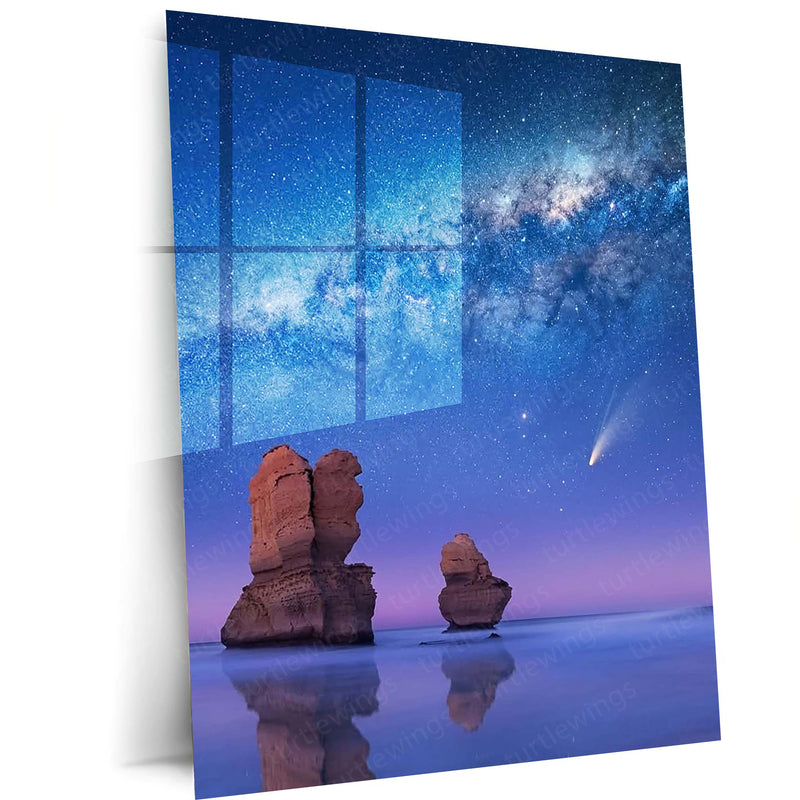 Milky Way Night Sky Metal Print | Starry Ocean Landscape Wall Art | Premium Galaxy Nature Poster – main product image