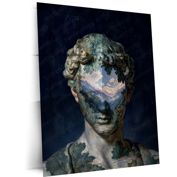 Surreal Nature Portrait Metal Poster | Classical Sculpture Landscape Face Wall Art | Premium Aesthetic Metal Print – main
