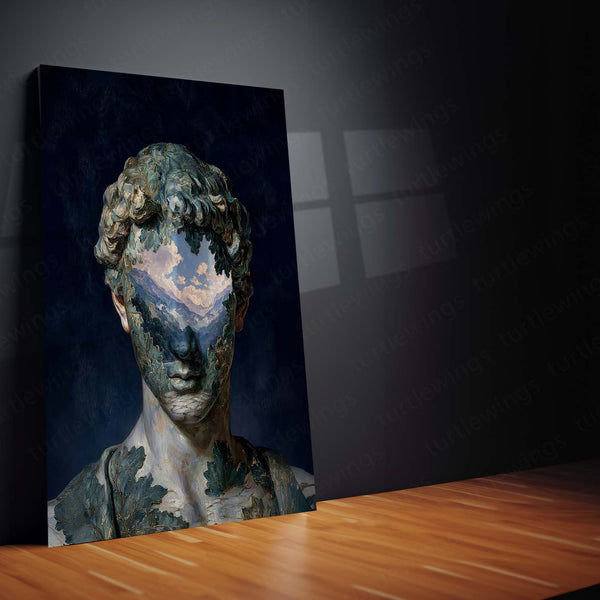 Surreal Nature Portrait Metal Poster | Classical Sculpture Landscape Face Wall Art | Premium Aesthetic Metal Print – product