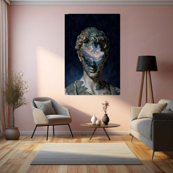 Surreal Nature Portrait Metal Poster | Classical Sculpture Landscape Face Wall Art | Premium Aesthetic Metal Print – product