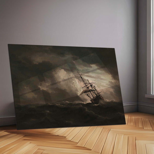 Storm Sailing Ship Metal Poster | Dark Ocean Seascape Wall Art | Vintage Maritime Storm Metal Print – main product image