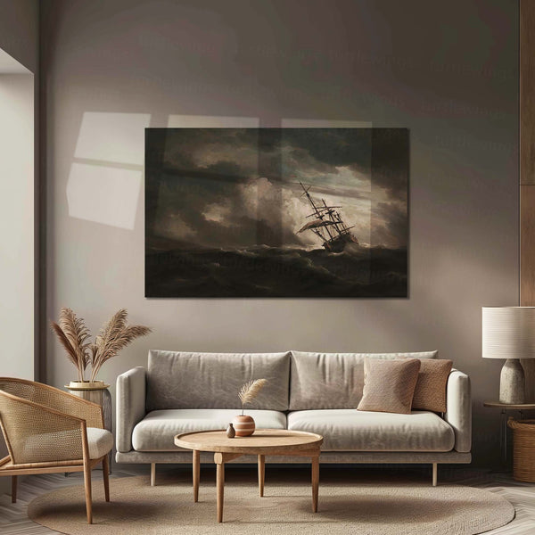 Storm Sailing Ship Metal Poster | Dark Ocean Seascape Wall Art | Vintage Maritime Storm Metal Print – product image 2