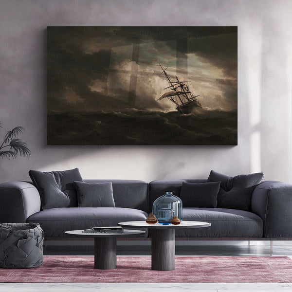 Storm Sailing Ship Metal Poster | Dark Ocean Seascape Wall Art | Vintage Maritime Storm Metal Print – product image 3