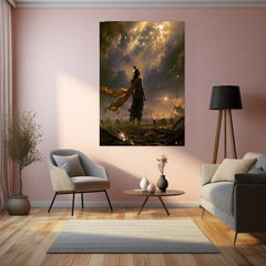 Spiritual Metal Poster | Lord Krishna Divine Warrior Metal Poster | Mahabharata Battlefield Spiritual Wall Art | Krishna