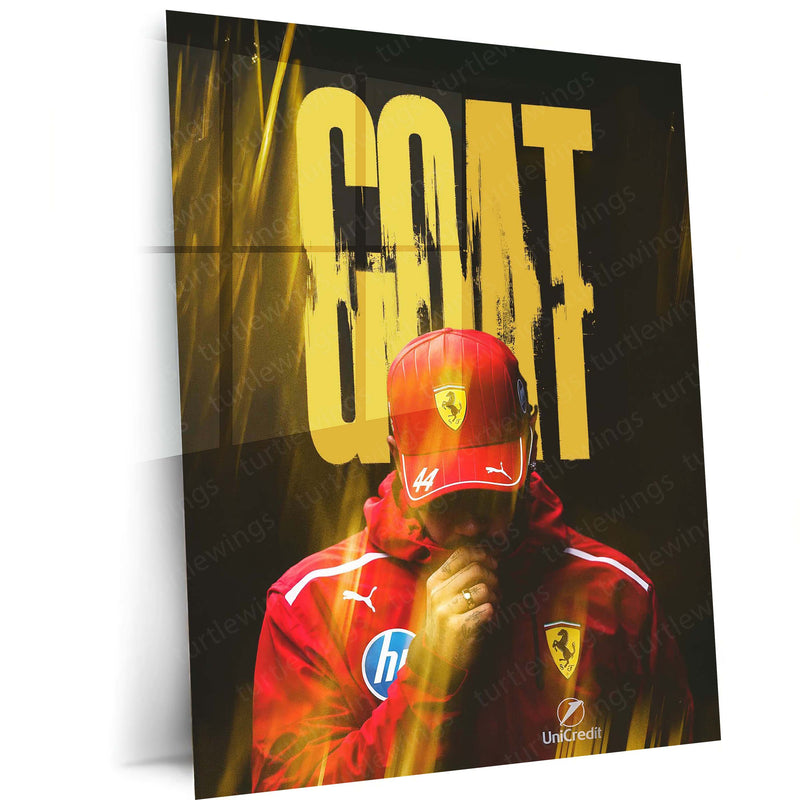 Lewis Hamilton GOAT Ferrari Metal Poster | Formula Racing Legend Wall Art | Motorsport F1 Inspired Metal Print – main product