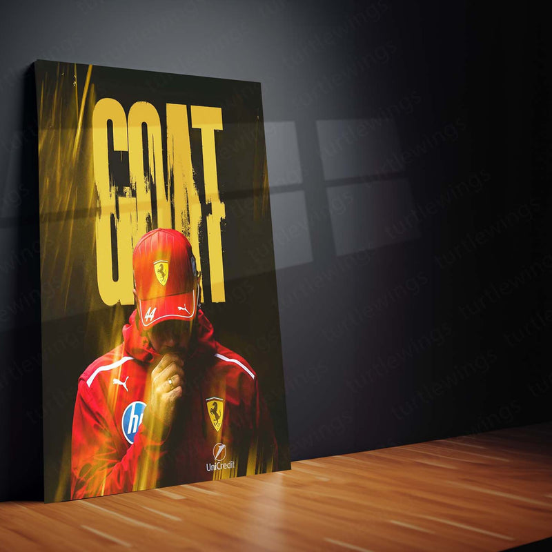 Lewis Hamilton GOAT Ferrari Metal Poster | Formula Racing Legend Wall Art | Motorsport F1 Inspired Metal Print – product