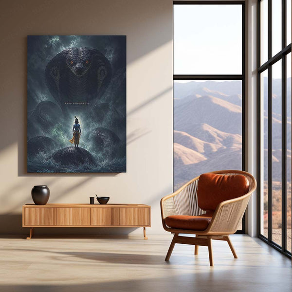 Spiritual Metal Poster | Lord Krishna & Kaliya Naag Metal Poster | Divine Victory Spiritual Wall Art – product image 3