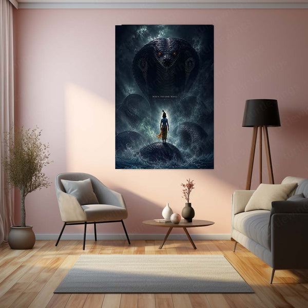 Spiritual Metal Poster | Lord Krishna & Kaliya Naag Metal Poster | Divine Victory Spiritual Wall Art – product image 4