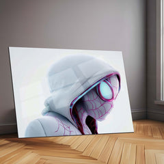 Spider-Gwen Metal Poster | Gwen Stacy Spider-Verse Wall Art | White Hood Superhero Metal Print – main product image