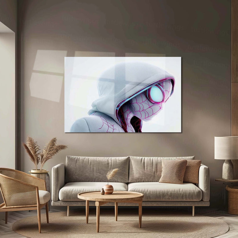 Spider-Gwen Metal Poster | Gwen Stacy Spider-Verse Wall Art | White Hood Superhero Metal Print – product image 2