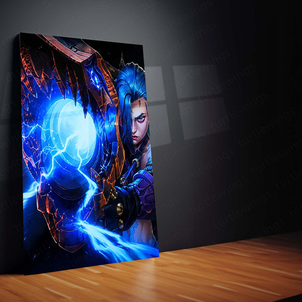 Gaming Metal Poster Set of 3 | Jinx Arcane Blue Energy Weapon Triptych Wall Art – product image 4