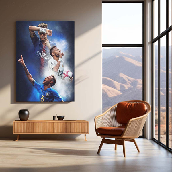 PSG & Brazil National Team Player Montage Metal Frame | Triple Kit Wall Art with Jersey Numbers - TURTLEWINGS 