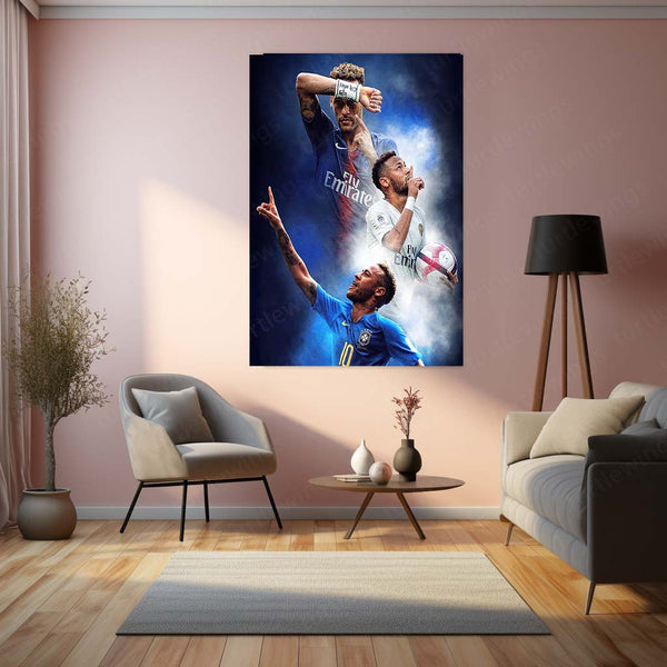 PSG & Brazil National Team Player Montage Metal Frame | Triple Kit Wall Art with Jersey Numbers - TURTLEWINGS 