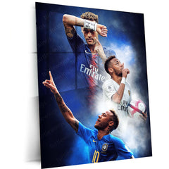 PSG & Brazil National Team Player Montage Metal Frame | Triple Kit Wall Art with Jersey Numbers - TURTLEWINGS 
