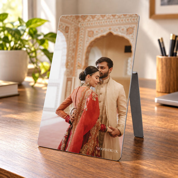 Custom Tabletop Metal Photo Print with Stand | Personalized 6×4 Inch Metal Photo Frame | Premium Desk Photo