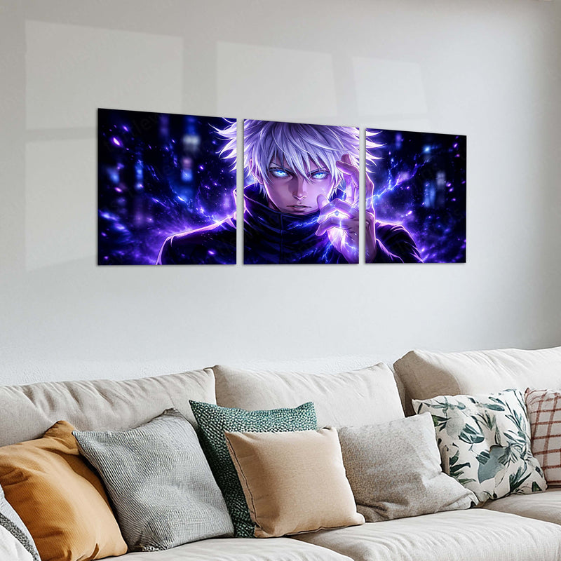 Anime Metal Poster Set of 3 | Jujutsu Kaisen | Satoru Gojo Purple Energy & Six Eyes Triptych Wall Art – product image 2