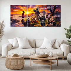 Anime Metal Poster Set of 3 | Demon Slayer Hashira Sunset Mountain Triptych Wall Art