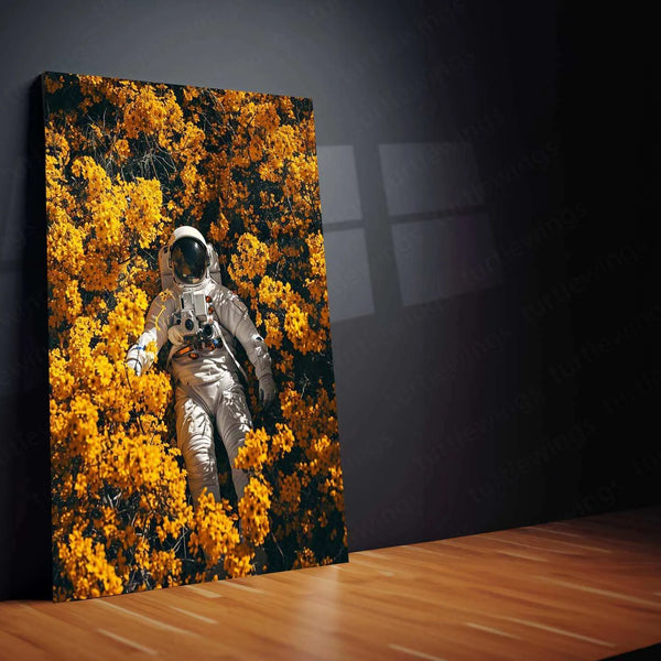 Astronaut in Flowers Metal Poster – Surreal Space & Nature Wall Art | Cosmic Aesthetic Decor - TURTLEWINGS 