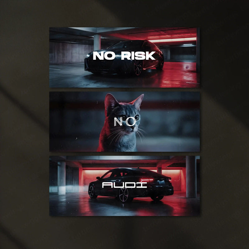 Motivational Metal Poster – Set of 3 | No Risk. No Audi. | Luxury Hustle Wall Art - TURTLEWINGS 