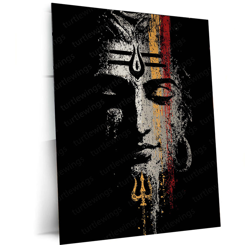 Lord Shiva – Trishul and Third Eye Metal Frame | Mahadev Spiritual Wall Art | Divine Poster of Strength & Awakening
