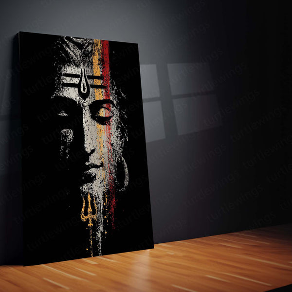 Lord Shiva – Trishul and Third Eye Metal Frame | Mahadev Spiritual Wall Art | Divine Poster of Strength & Awakening